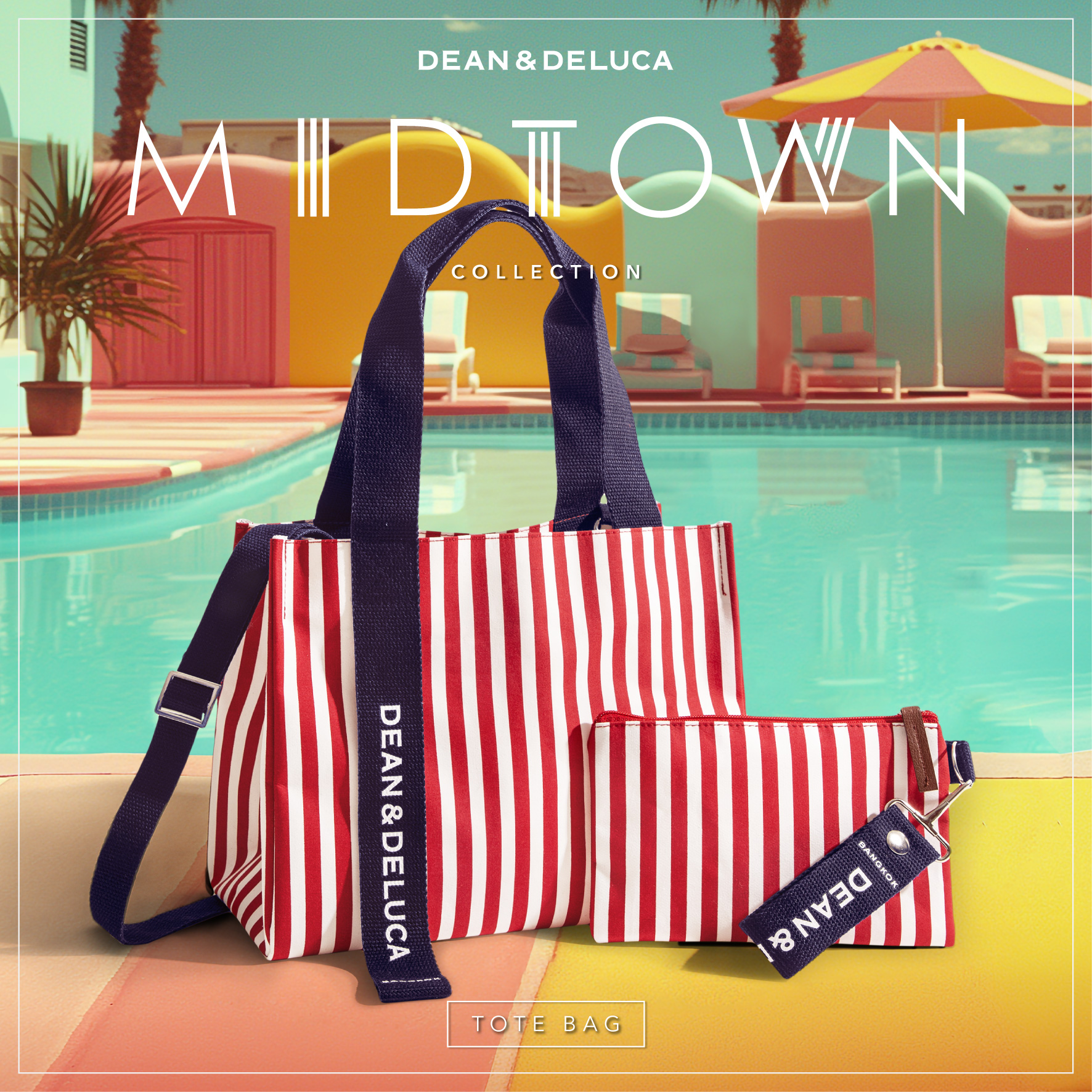 DEAN&DELUCA BANGKOK MIDTOWN STRIPE RED TOTE BAG & POUCH