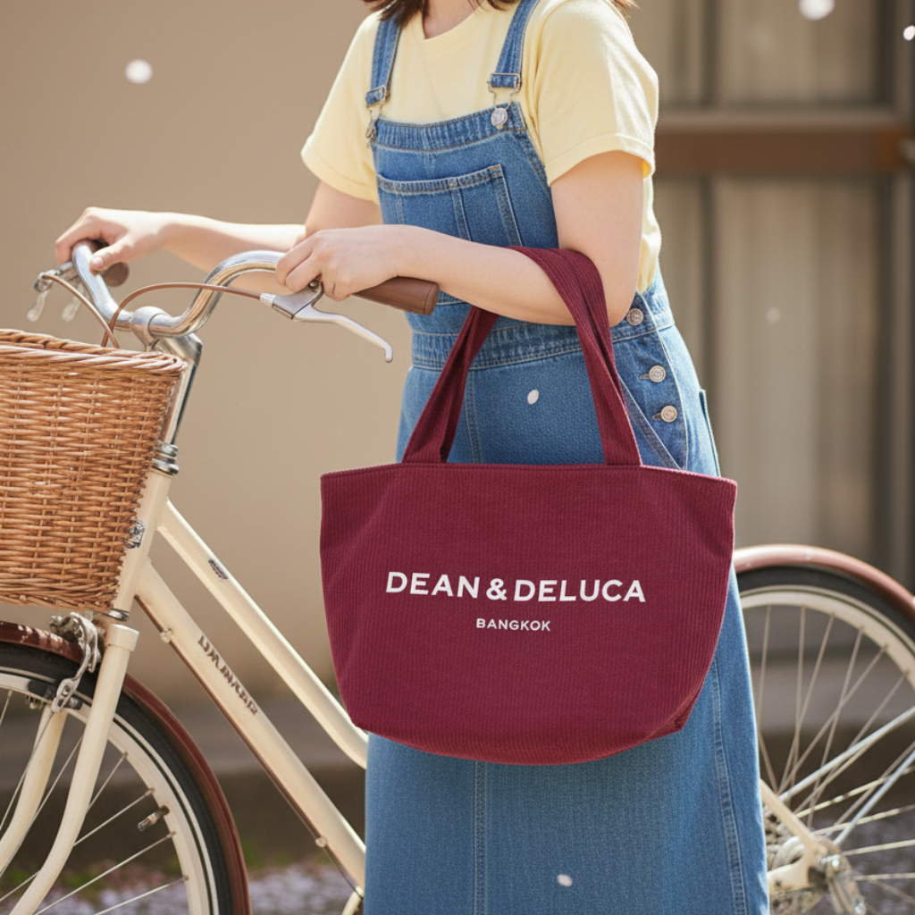 DEAN&DELUCA CORDUROY RED TOTE BAG L