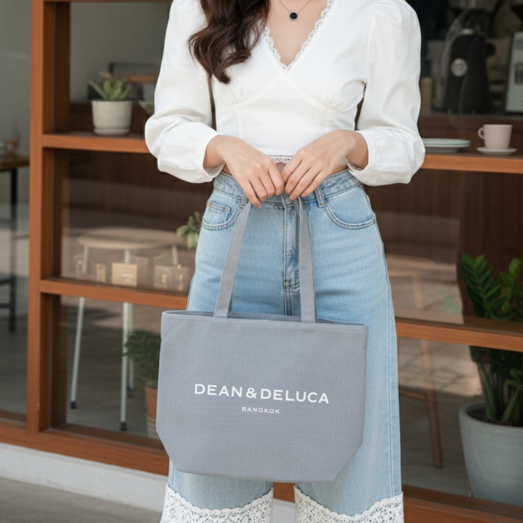 DEAN&DELUCA CORDUROY GREY TOTE BAG L
