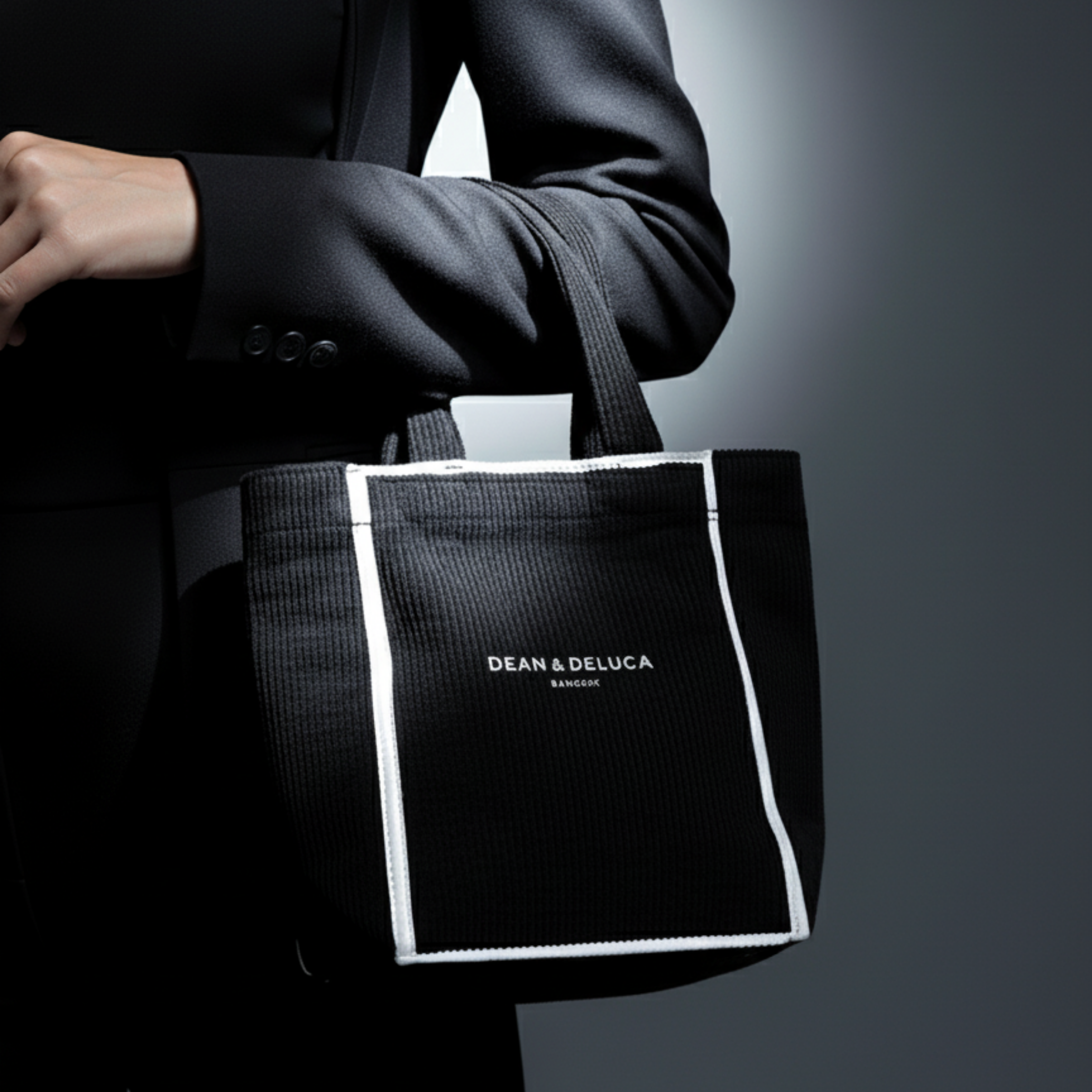 DEAN&DELUCA CORDUROY BLACK TOTE BAG XS