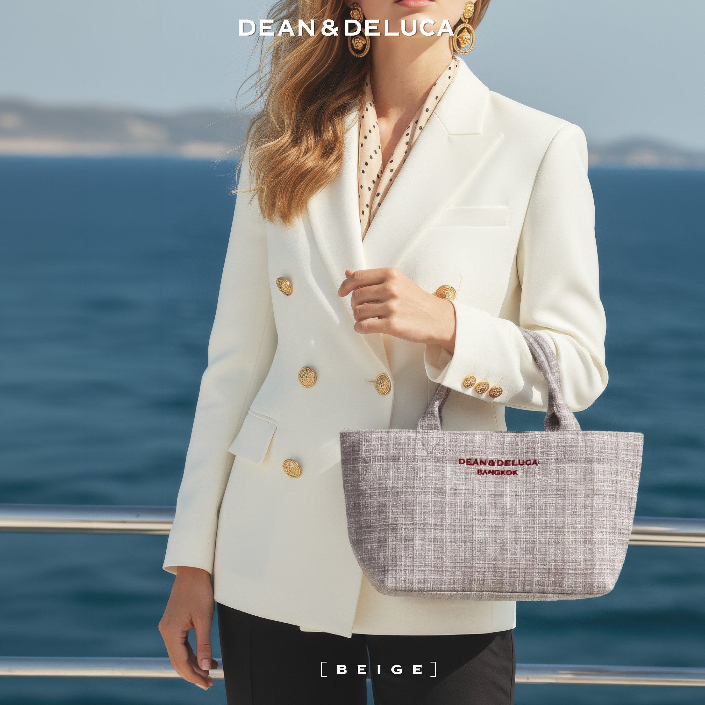 D&D BANGKOK L'AMOUR TWEED BEIGE TOTE BAG S