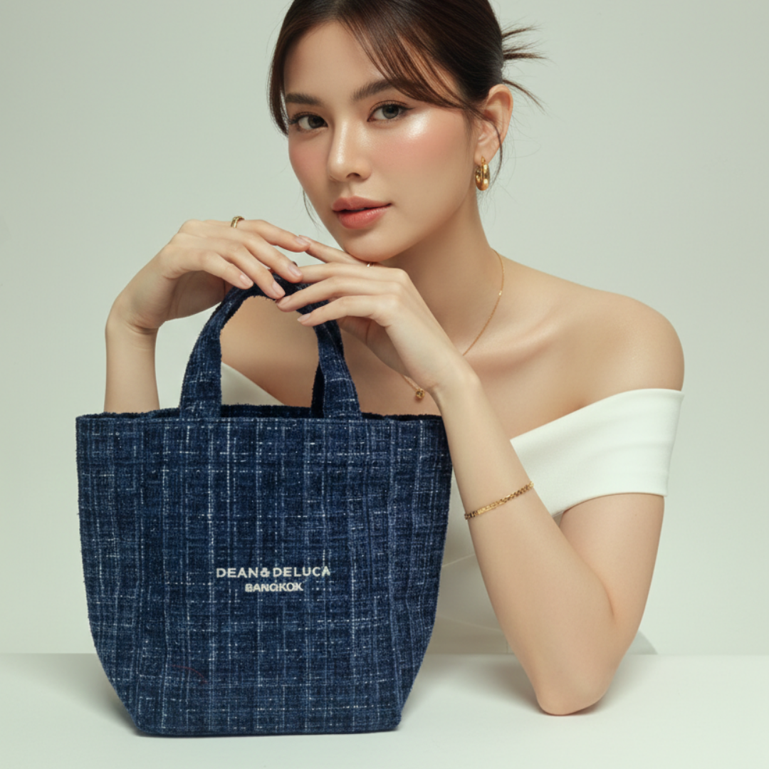 D&D BANGKOK  L'AMOUR TWEED TOTE NAVY BAG XS