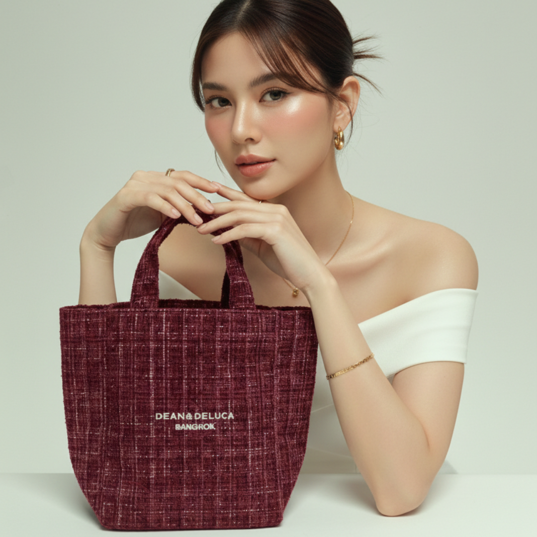 D&D BANGKOK  L'AMOUR TWEED RED TOTE BAG XS