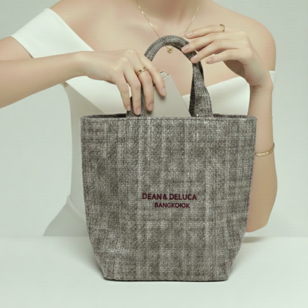 D&D BANGKOK  L'AMOUR TWEED  BEIGE TOTE BAG XS