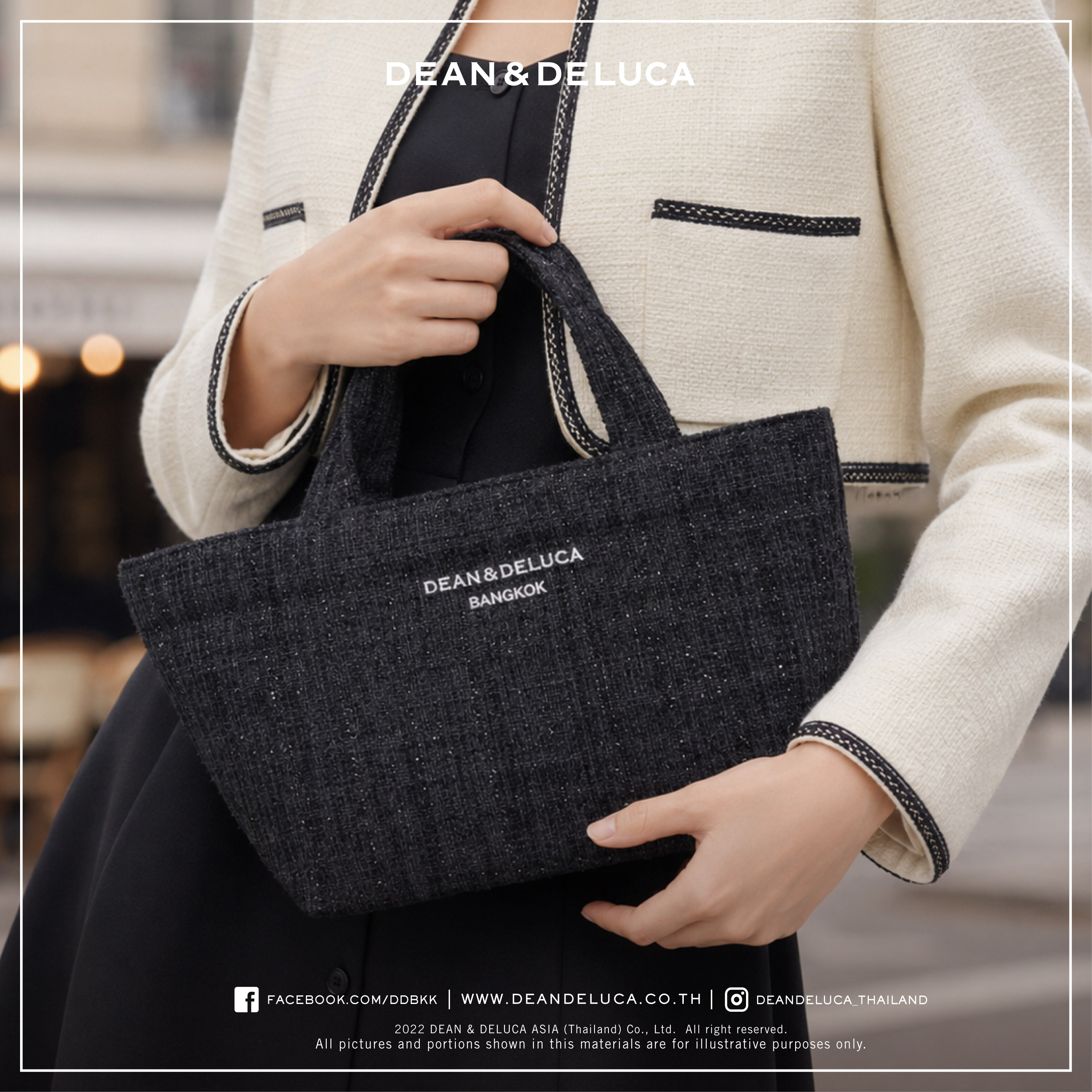 D&D BANGKOK TWEED  BLACK TOTE BAG S